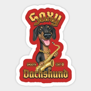 Fun Doxie Dog with sax with gold colored words Sticker